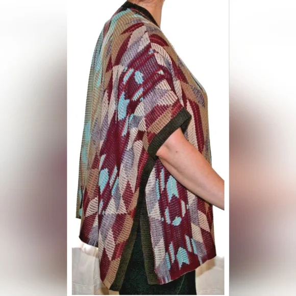 Eddie Bauer knit Pancho Chevron brown one size S M L cardigan - Picture 10 of 11